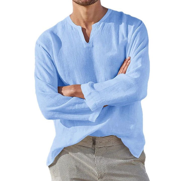 Breathable Cotton-Linen Shirt Alec – Oversized V-Neck Style-Blue-M-State of Style