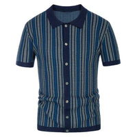 Breathable men's chevron polo shirt with button placket – Julian-Navy-S-State of Style