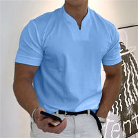 Breathable men's fitness shirt with V-neck – buy 1, get 1 free – Timo-Blue-M-State of Style