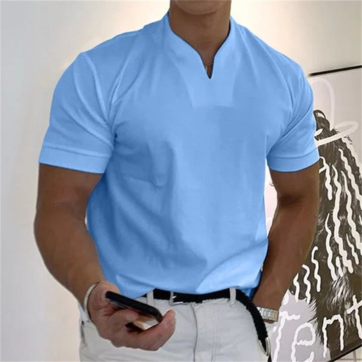 Breathable men's fitness shirt with V-neck – buy 1, get 1 free – Timo-Blue-M-State of Style