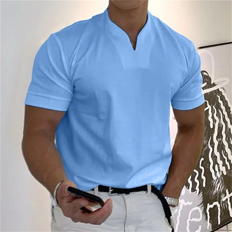 Breathable men's fitness shirt with V-neck – buy 1, get 1 free – Timo-Blue-M-State of Style