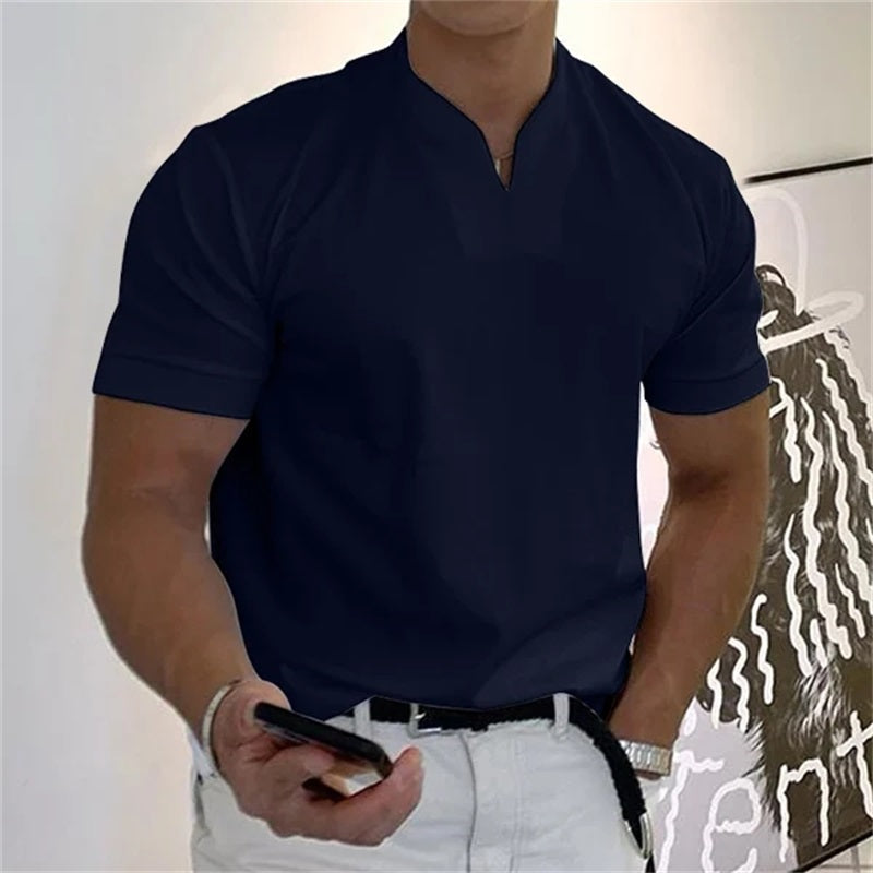 Breathable men's fitness shirt with V-neck – buy 1, get 1 free – Timo-Navy blue-M-State of Style