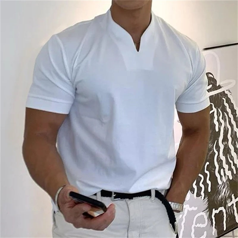 Breathable men's fitness shirt with V-neck – buy 1, get 1 free – Timo-White-M-State of Style