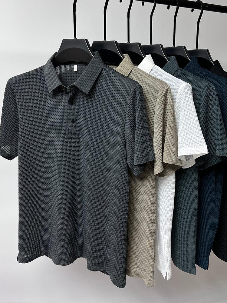 Breathable men's polo shirt with mesh details & slim fit – Milan-Gray-XS-State of Style