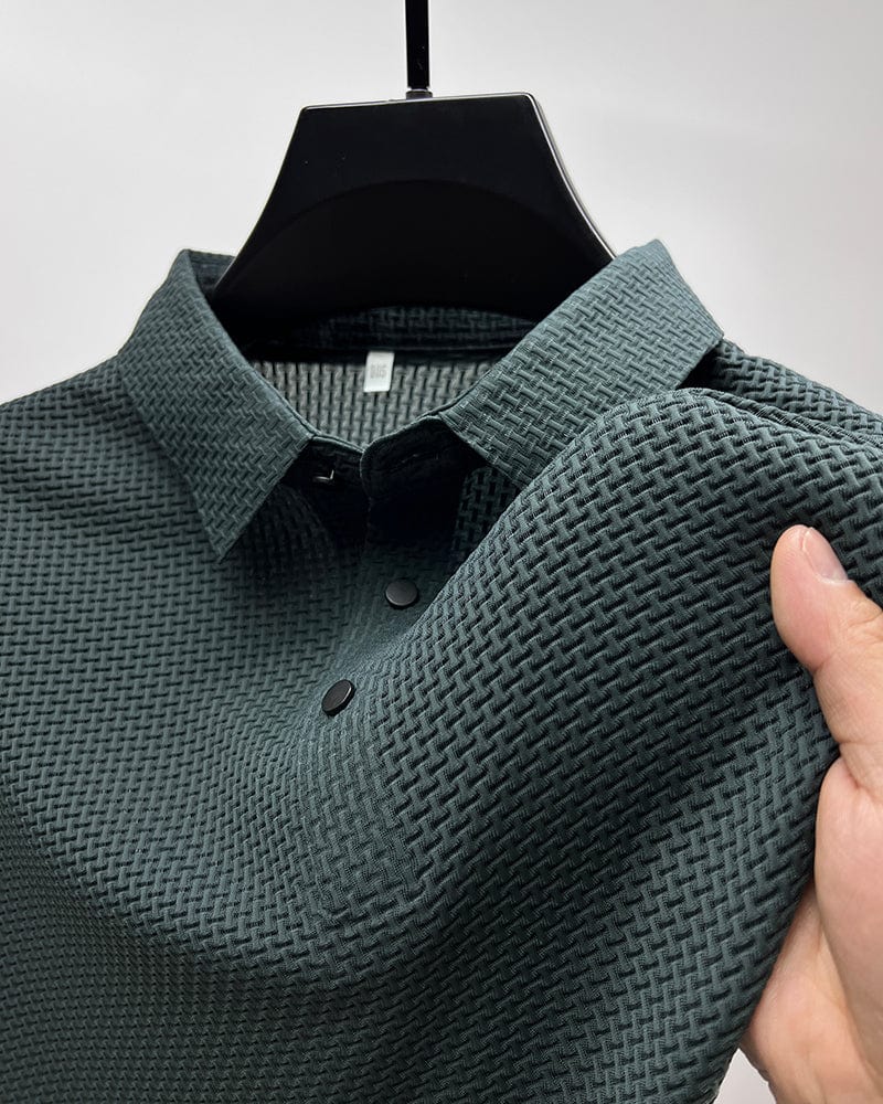 Breathable men's polo shirt with mesh details & slim fit – Milan-Green-XS-State of Style