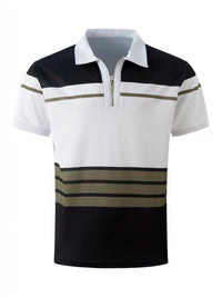 Breathable Striped Polo Shirt in English-Inspired Oversized Fit-Blue A-2XL-State of Style
