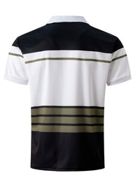 Breathable Striped Polo Shirt in English-Inspired Oversized Fit-Blue A-2XL-State of Style