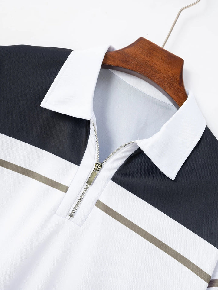 Breathable Striped Polo Shirt in English-Inspired Oversized Fit-Blue A-2XL-State of Style