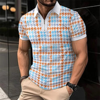 Breathable Striped Polo Shirt in English-Inspired Oversized Fit-Blue B-2XL-State of Style