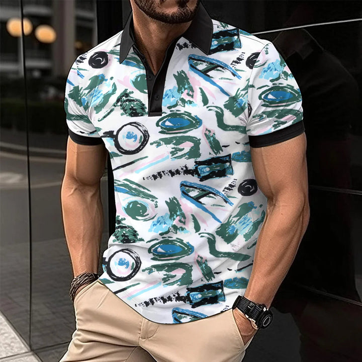 Breathable Striped Polo Shirt in English-Inspired Oversized Fit-Blue C-2XL-State of Style