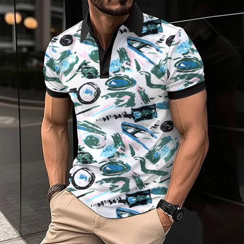 Breathable Striped Polo Shirt in English-Inspired Oversized Fit-Blue C-2XL-State of Style