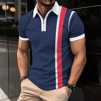 Breathable Striped Polo Shirt in English-Inspired Oversized Fit-Navy blue-2XL-State of Style