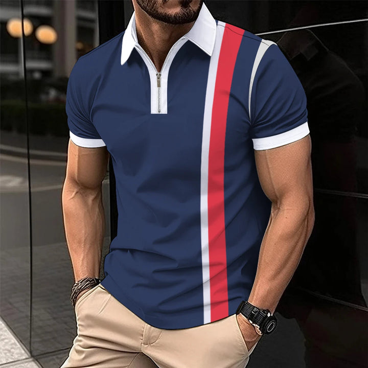 Breathable Striped Polo Shirt in English-Inspired Oversized Fit-Navy blue-2XL-State of Style