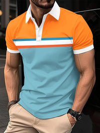 Breathable Striped Polo Shirt in English-Inspired Oversized Fit-Orange-2XL-State of Style