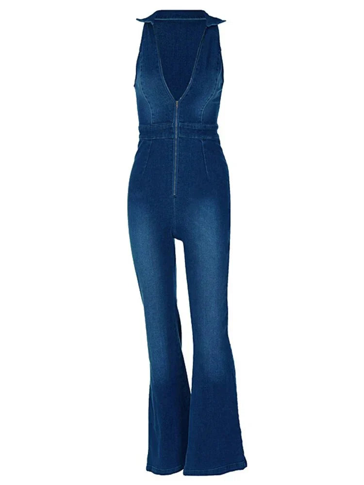 Breathable & Stylish Denim Jumpsuit with V-Neck for Women – Fenja-S-State of Style