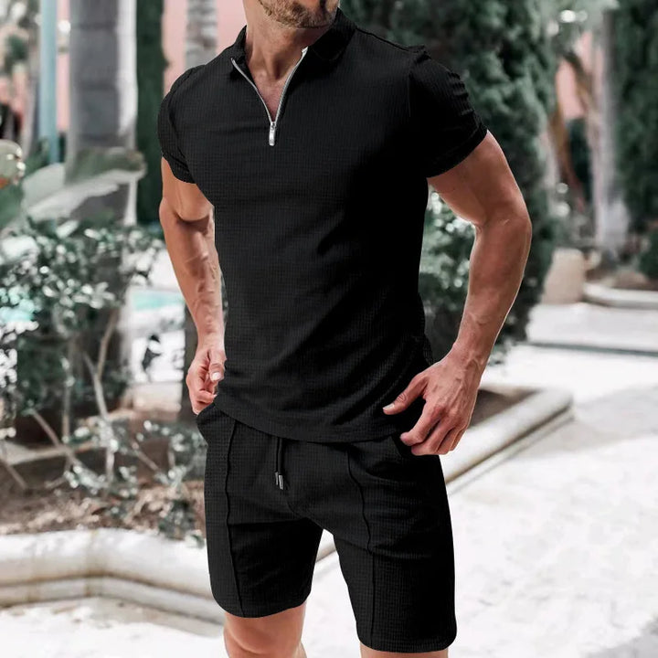 Breathable & Stylish Summer Set with Polo Shirt & Shorts for Men – Nilo-Black-S-State of Style