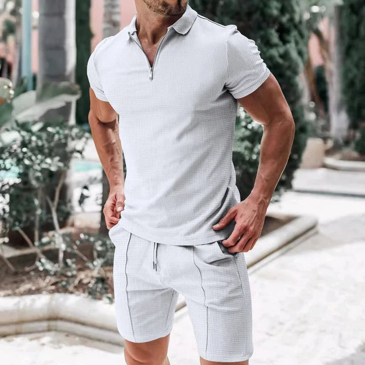 Breathable & Stylish Summer Set with Polo Shirt & Shorts for Men – Nilo-Gray-S-State of Style