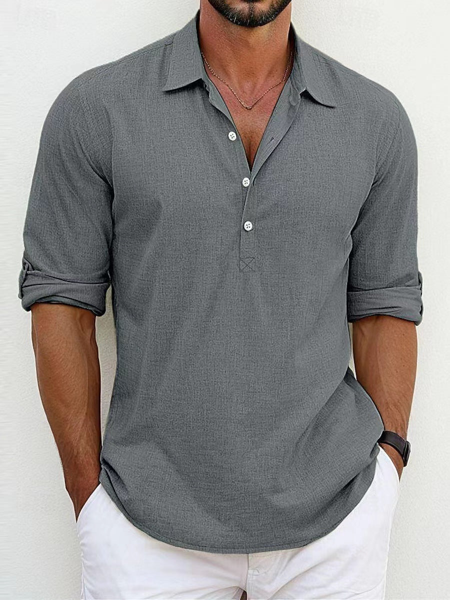 Breathable & Timeless Men's Linen Shirt with Button Placket – Niko-Gray-S-State of Style