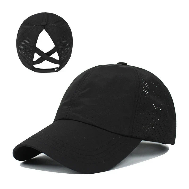Breathable unisex sports baseball cap made of mesh with adjustable fit – AeroCap-Black-State of Style