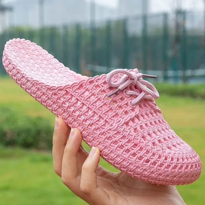 Breathable women's outdoor loafers with open toe – Linaya-Pink-3-State of Style