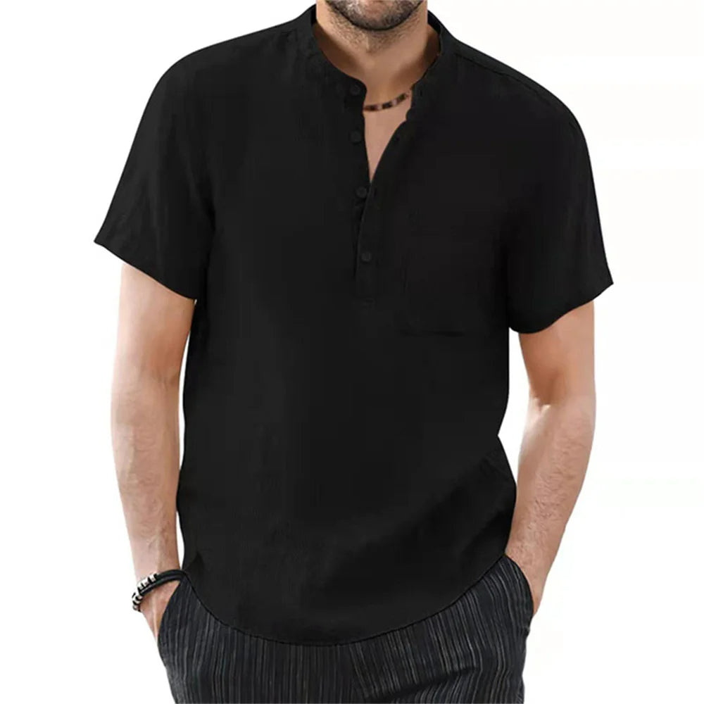 Breezy Summer Linen Comfort Shirt in Plus Size-Black-2XL-State of Style