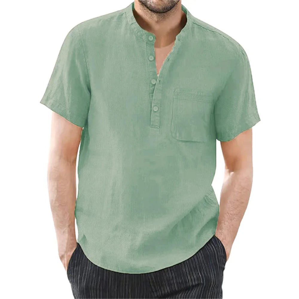 Breezy Summer Linen Comfort Shirt in Plus Size-Green-2XL-State of Style