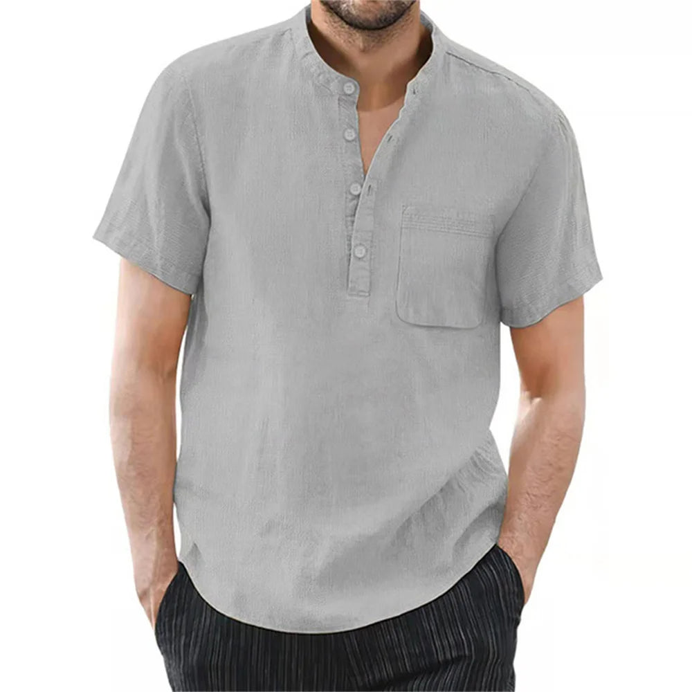 Breezy Summer Linen Comfort Shirt in Plus Size-Grey-2XL-State of Style