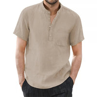 Breezy Summer Linen Comfort Shirt in Plus Size-Khaki-2XL-State of Style