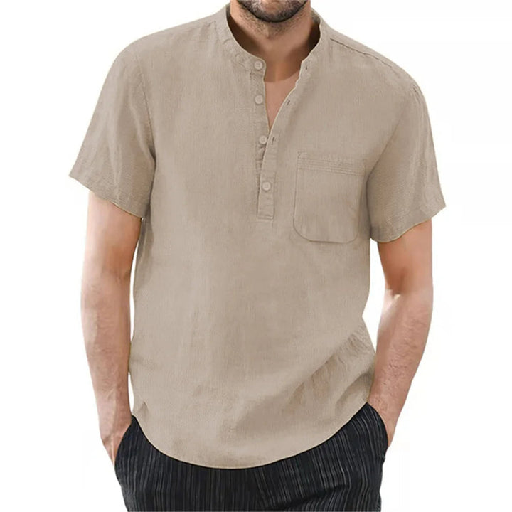 Breezy Summer Linen Comfort Shirt in Plus Size-Khaki-2XL-State of Style