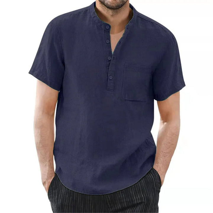 Breezy Summer Linen Comfort Shirt in Plus Size-Navy Blue-2XL-State of Style