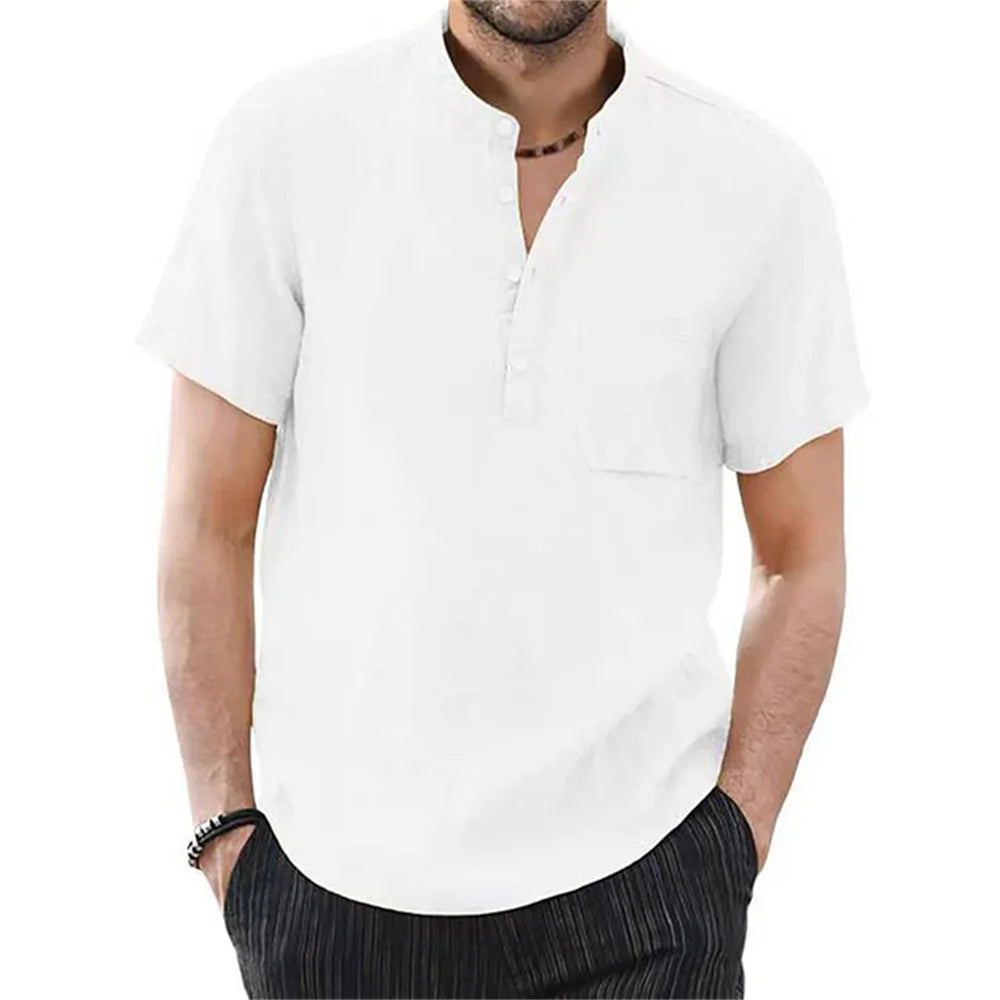 Breezy Summer Linen Comfort Shirt in Plus Size-White-2XL-State of Style
