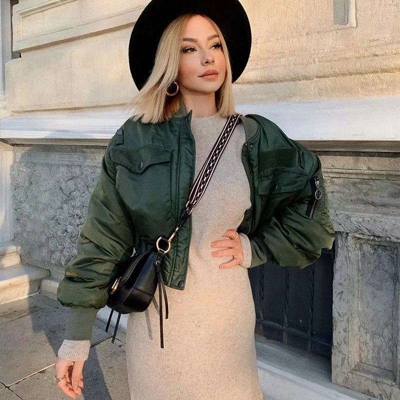 BrendasJacket | Women's Trendy Bomber Jacket-Green-S-State of Style
