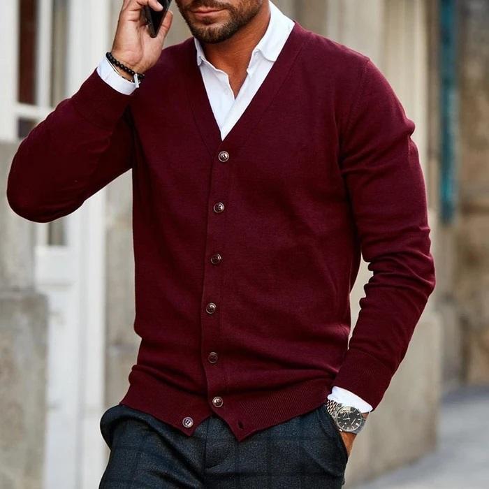 BrentonsWeste | Classic Men's Knit Cardigan-Dark Red-S-State of Style