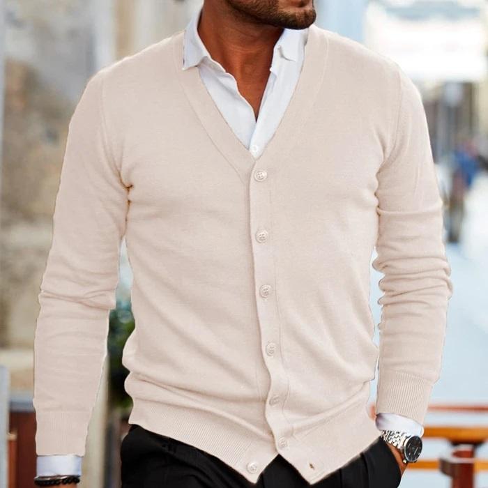 BrentonsWeste | Classic Men's Knit Cardigan-Khaki-S-State of Style
