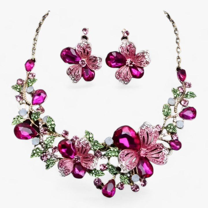 Bridal jewellery set with Enamel Flowers - Fleur-Pink-State of Style