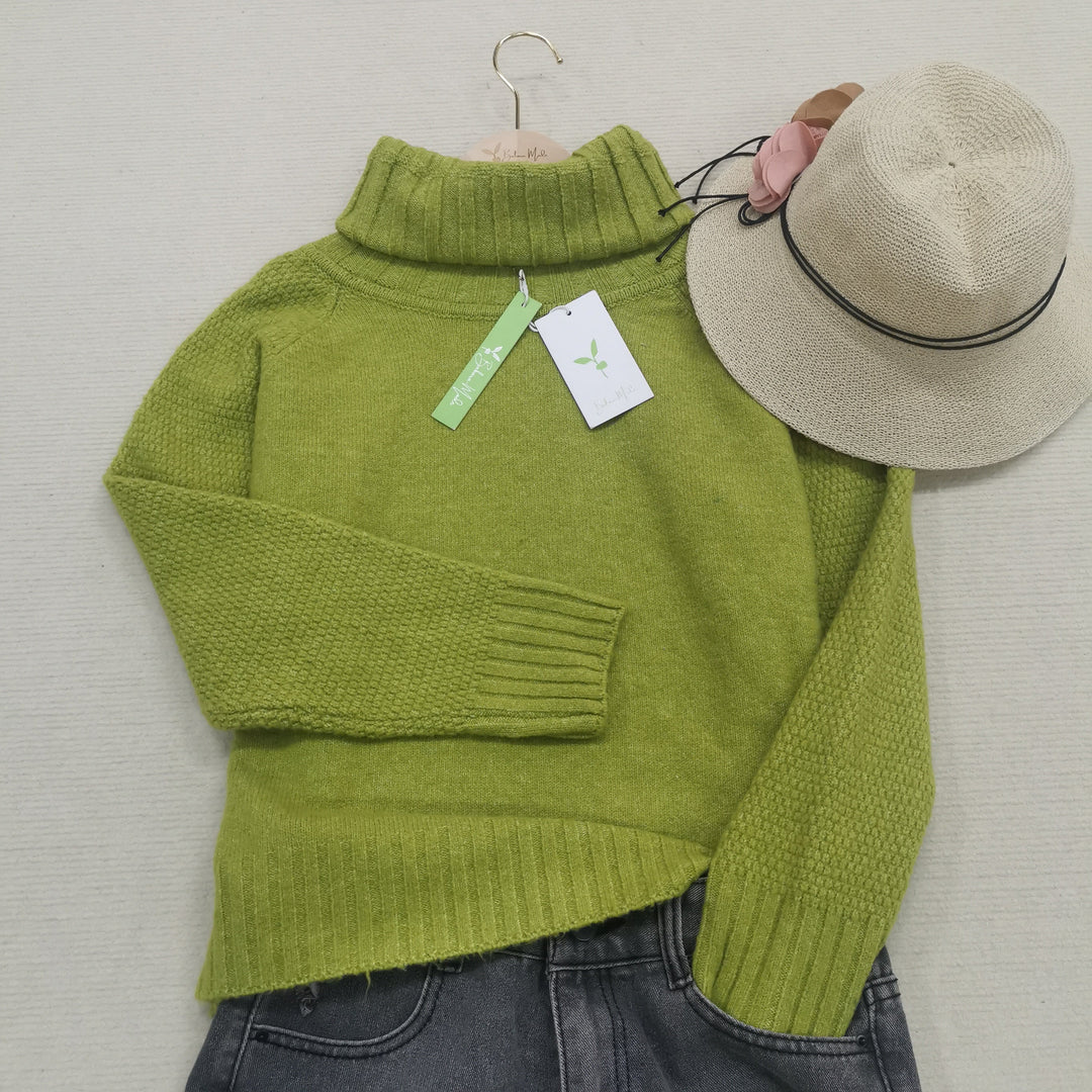 Bright Green, Oversized Knitted Turtleneck Sweater - AutumnGleam-S (36/38)-State of Style