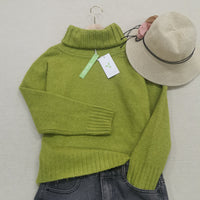 Bright Green, Oversized Knitted Turtleneck Sweater - AutumnGleam-S (36/38)-State of Style