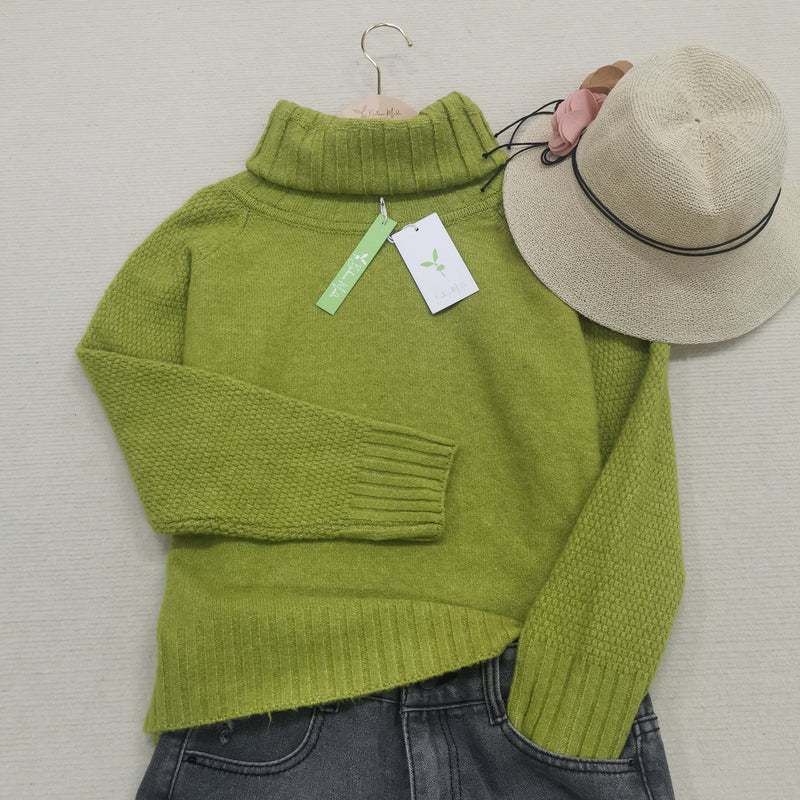 Bright Green, Oversized Knitted Turtleneck Sweater - AutumnGleam-S (36/38)-State of Style