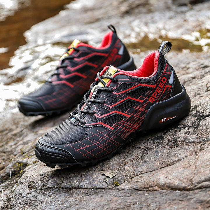 BrookSneaks | Men's Durable Hiking Shoes for Outdoor Adventures-Black & Red-6.0-State of Style
