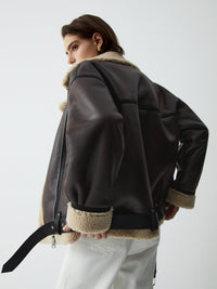Brown Leather Flight Jacket for Women - Mila-XS-State of Style