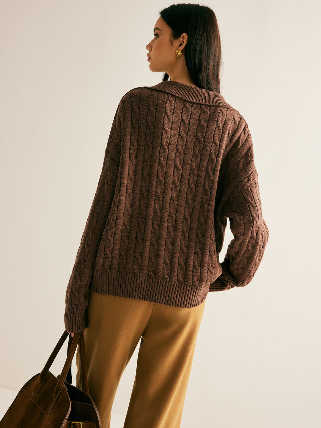 Brown V-Neck Jumper for Women - Sienna-XS-State of Style