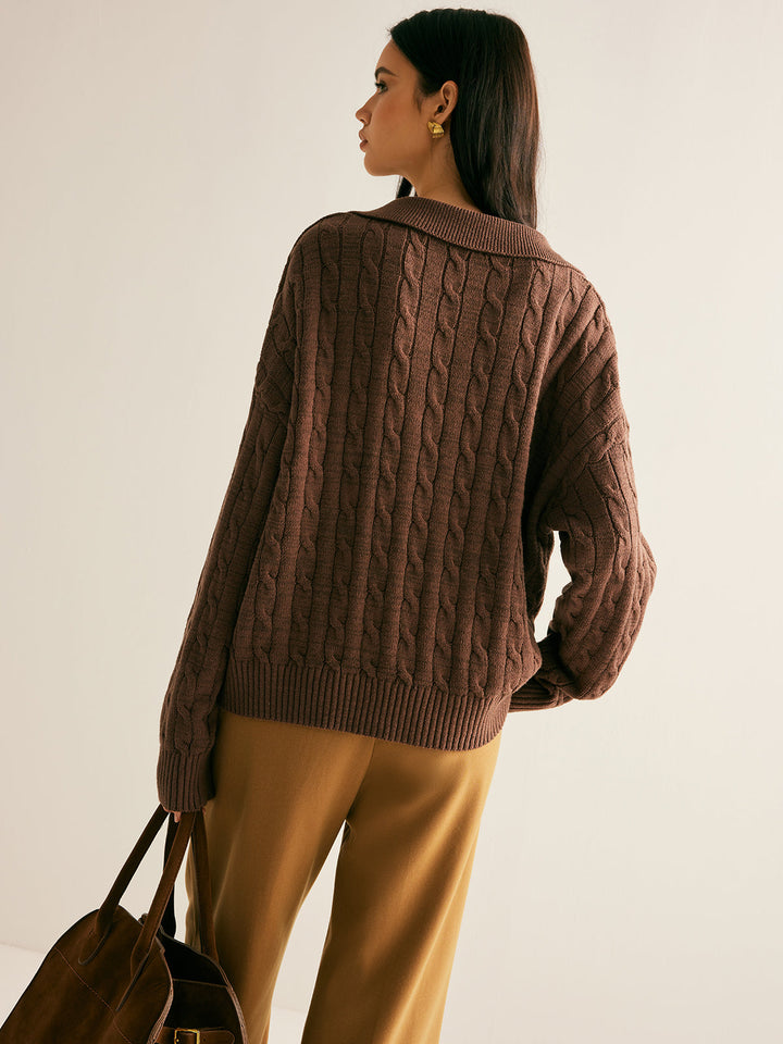 Brown V-Neck Jumper for Women - Sienna-XS-State of Style