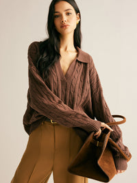 Brown V-Neck Jumper for Women - Sienna-XS-State of Style
