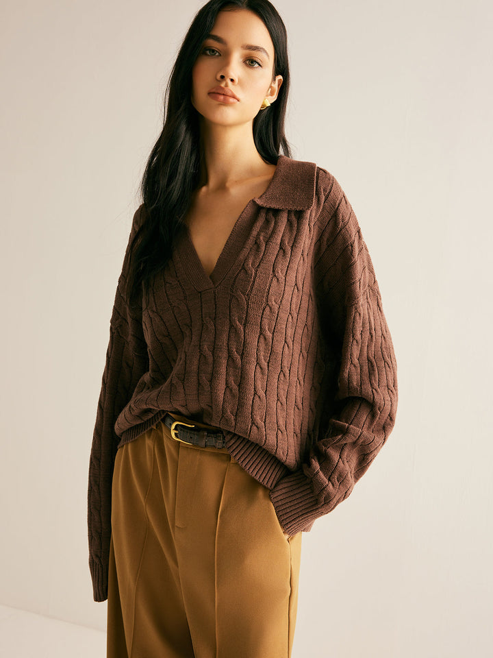 Brown V-Neck Jumper for Women - Sienna-XS-State of Style