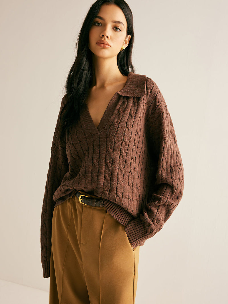 Brown V-Neck Jumper for Women - Sienna-XS-State of Style