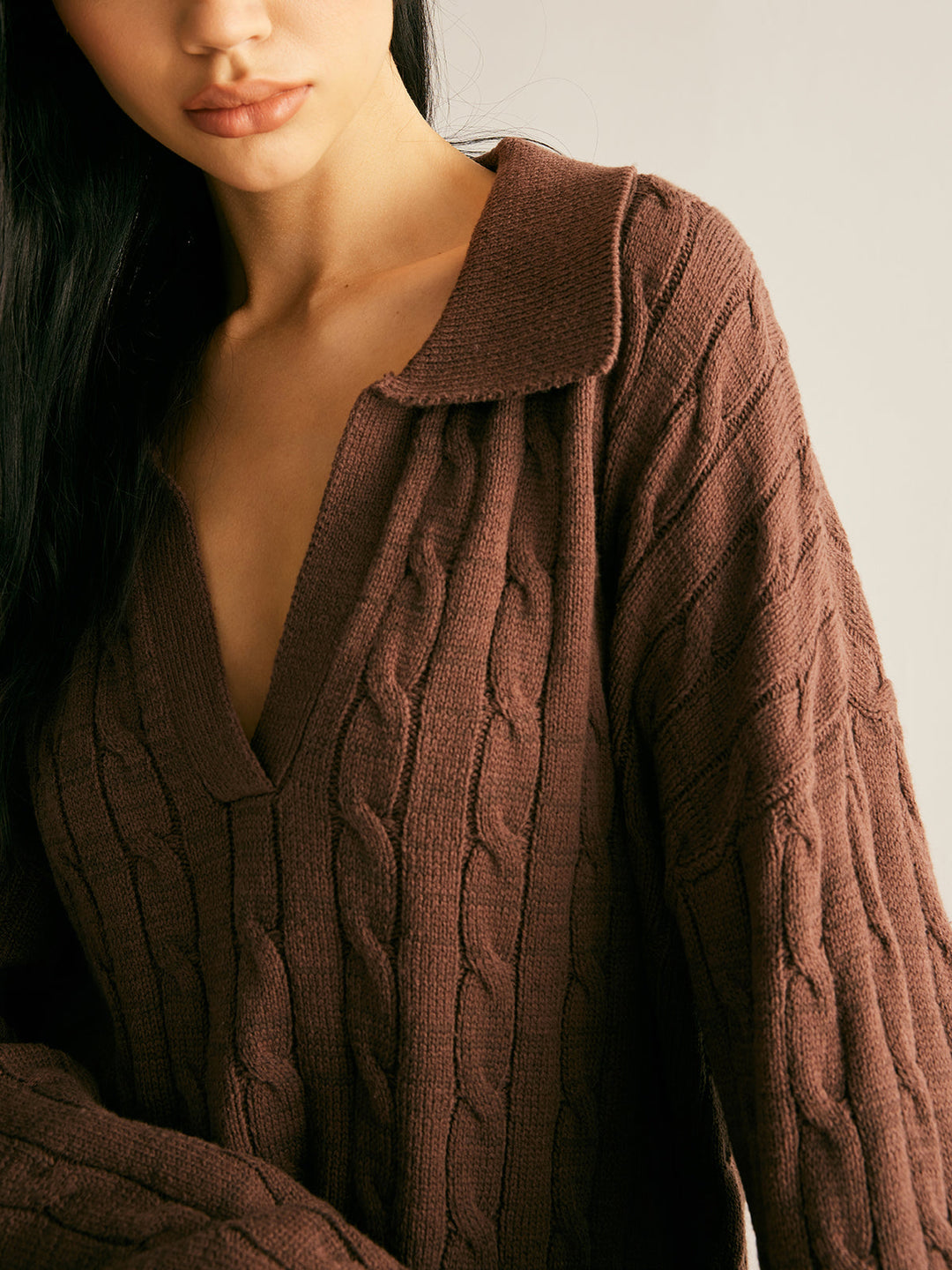 Brown V-Neck Jumper for Women - Sienna-XS-State of Style