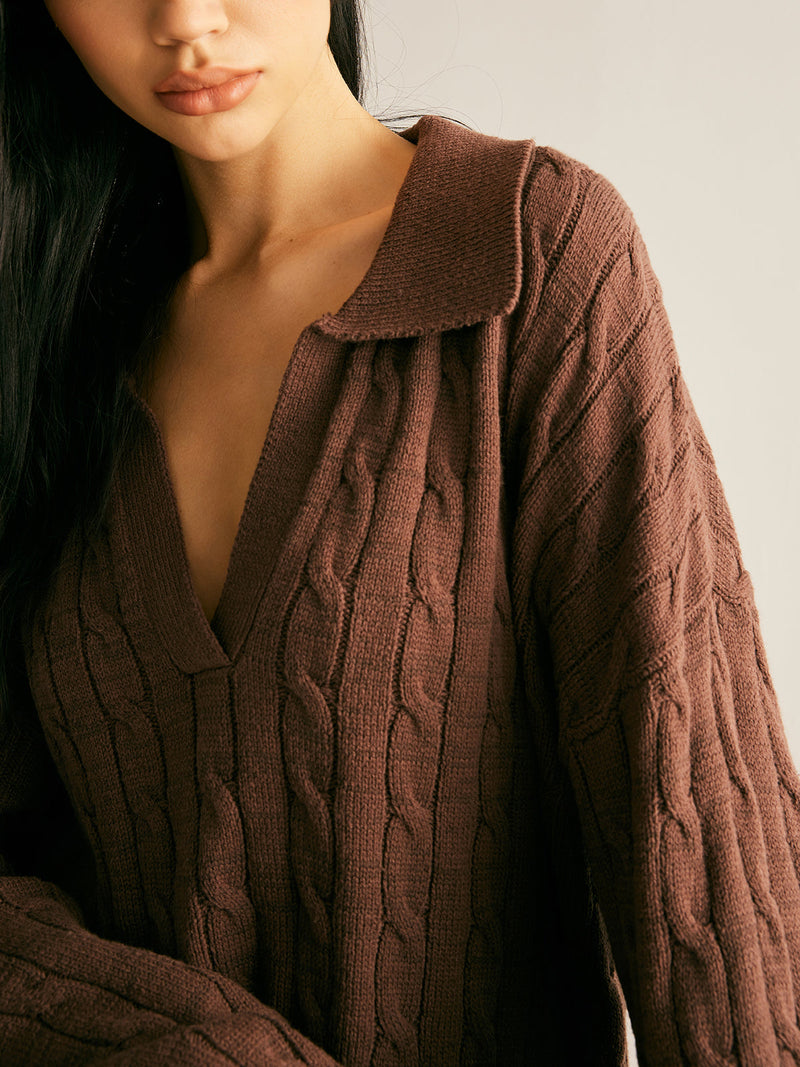 Brown V-Neck Jumper for Women - Sienna-XS-State of Style