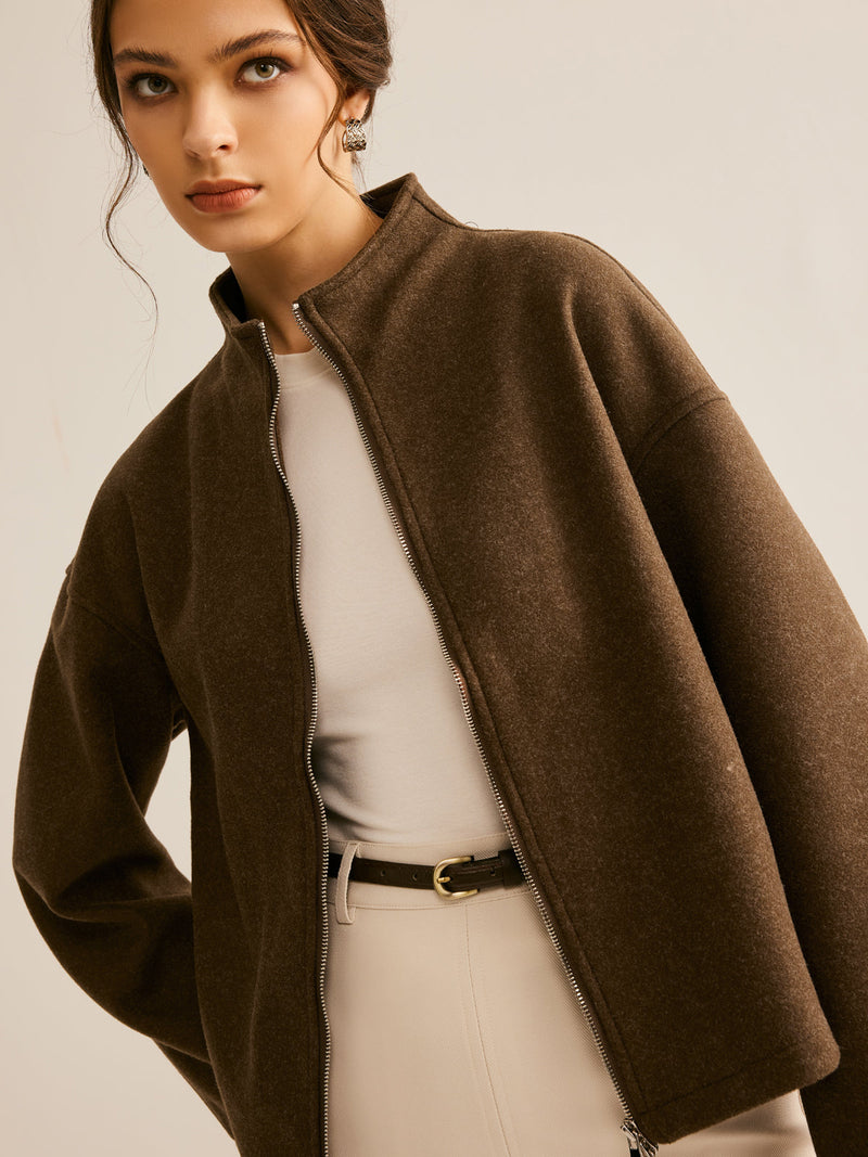 Brown Zipper Jacket for Women - Elena-XS-State of Style