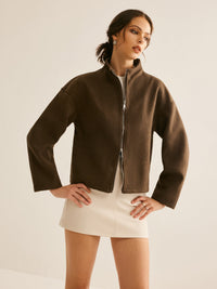 Brown Zipper Jacket for Women - Elena-XS-State of Style