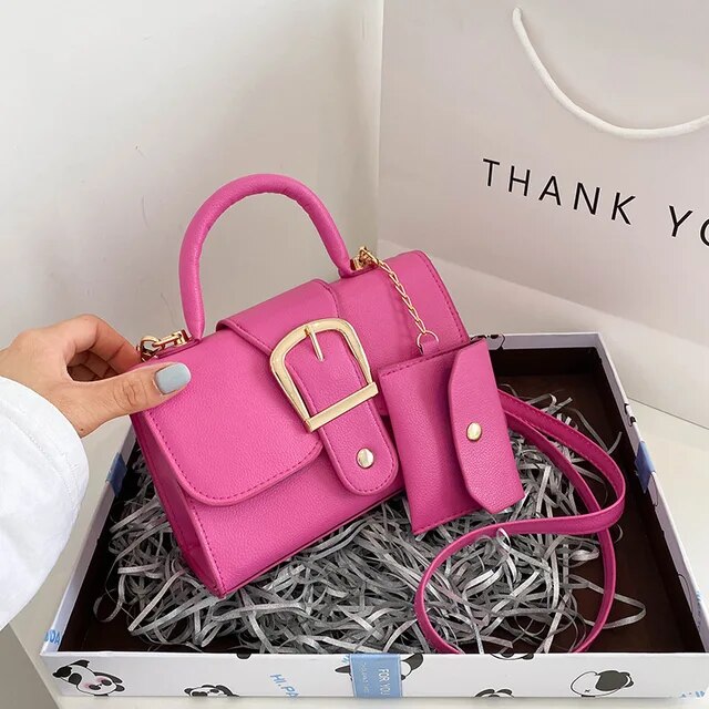 BruceBag | Women's Elegant Buckle Handbag-Rose Red-20x13x7cm-State of Style